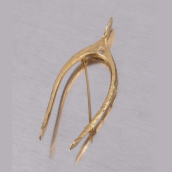 VTG 60s 70s Vans Authentics Gold Wishbone Brooch - Picture 2 of 8